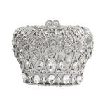 Tngan Women Luxury Crown Shaped Crystal Evening Clutch Elegant Rhinestones Party Handbag and Purse, Silver