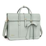 MOSISO Laptop Bag for Women, 15-15.6 inch PU Leather Laptop Shoulder Bags Convertible Backpack, 16 inch Messenger Bags Casual Handbag Work Briefcase Travel Computer Bag with Bowknot, Sage Green