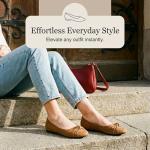 Epic Step Ballet Flats for Women, Comfortable Slip on Faux Suede Round Toe, Ballerina Dressy Flat Shoes (Cognac, 8)