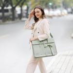 MOSISO Laptop Bag for Women, 15-15.6 inch PU Leather Laptop Shoulder Bags Convertible Backpack, 16 inch Messenger Bags Casual Handbag Work Briefcase Travel Computer Bag with Bowknot, Sage Green