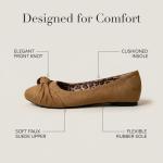 Epic Step Ballet Flats for Women, Comfortable Slip on Faux Suede Round Toe, Ballerina Dressy Flat Shoes (Cognac, 8)