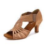 YYTing Ballroom Dance Shoes Women Latin Salsa Practice Dancer Shoes 2.5'' Heels YT02(10.5, Tan)