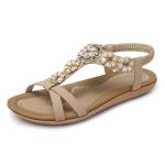 SHIBEVER Flat Sandals for Women Dressy: Summer Comfy Dress Sandals- Comfortable Walking Cushioned Flats Womens Sandal Apricot Size 8.5
