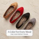 Epic Step Ballet Flats for Women, Comfortable Slip on Faux Suede Round Toe, Ballerina Dressy Flat Shoes (Cognac, 8)