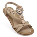 SHIBEVER Flat Sandals for Women Dressy: Summer Comfy Dress Sandals- Comfortable Walking Cushioned Flats Womens Sandal Apricot Size 8.5