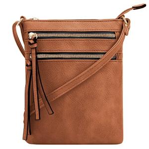 Cognac Crossbody Purse with Multi-Pocket Design