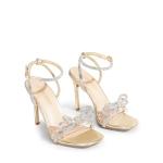 Brielle Double Bow Crystal Slingback Heels, Gold