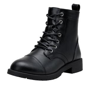Vepose Women's Black Lace-Up Combat Boots