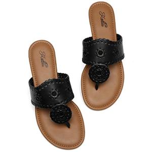 Katliu Women's Stylish Black Thong Sandals