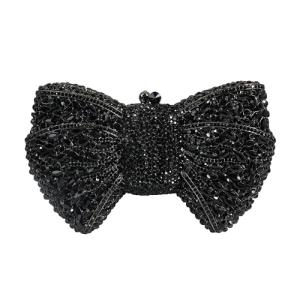 Elegant Black Bowknot Evening Clutch with Rhinestones