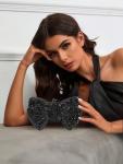 Elegant Black Bowknot Evening Clutch with Rhinestones