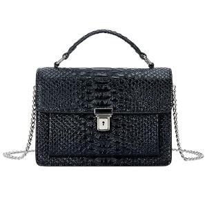 Aiqudou Luxury Leather Top Handle Bag - Snake Black