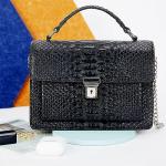 Aiqudou Luxury Leather Top Handle Bag - Snake Black
