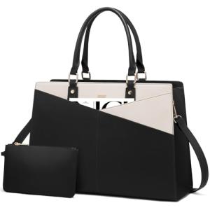 LOVEVOOK Women's Leather Laptop Tote Bag with Clutch