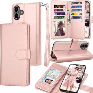 Rose Gold iPhone 16 Wallet Case with Card Slots