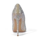 Gold Glitter High Heel Pumps with Rhinestones