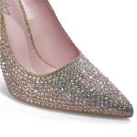 Gold Glitter High Heel Pumps with Rhinestones