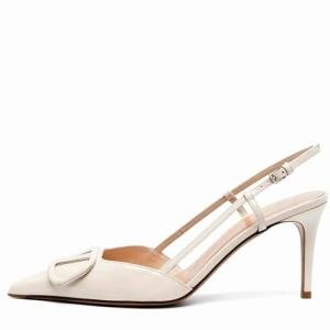 BlingQueen White Heeled Slingback Stiletto Pumps