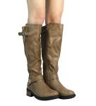 Khaki Women's Knee High Riding Boots, Wide Calf