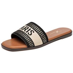 Athlefit Women's Black Slip-On Summer Sandals