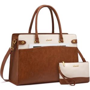 Vintage Waterproof Leather Laptop Tote for Women