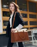 Vintage Waterproof Leather Laptop Tote for Women
