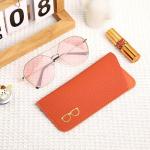 K Luxury Women's Leather Eyeglass Case Pouch - Orange