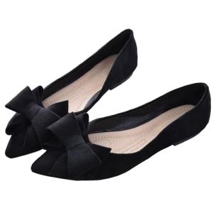 Chic Black Bow-Knot Suede Ballet Flats for Women