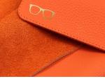 K Luxury Women's Leather Eyeglass Case Pouch - Orange