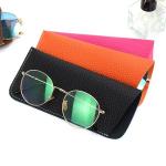K Luxury Women's Leather Eyeglass Case Pouch - Orange