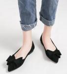 Chic Black Bow-Knot Suede Ballet Flats for Women