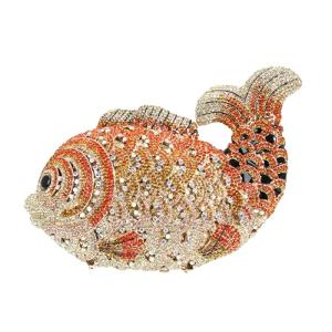 Tngan Mini Fish Clutch with Rhinestones, Gold Orange