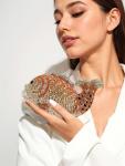 Tngan Mini Fish Clutch with Rhinestones, Gold Orange