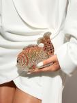 Tngan Mini Fish Clutch with Rhinestones, Gold Orange