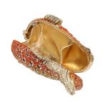 Tngan Mini Fish Clutch with Rhinestones, Gold Orange