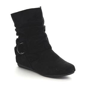 Selena-58 Women's Black Flat Heel Slouch Boots