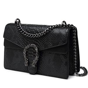 Snake Print Leather Crossbody Bag with Chain Strap