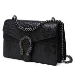Snake Print Leather Crossbody Bag with Chain Strap