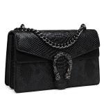 Snake Print Leather Crossbody Bag with Chain Strap