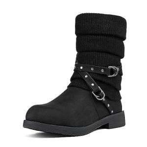DREAM PAIRS Black Faux Fur Winter Boots, Size 10