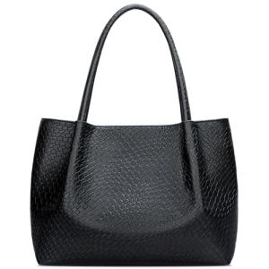 KKXIU Black Vegan Leather Tote Bag for Women