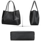 KKXIU Black Vegan Leather Tote Bag for Women