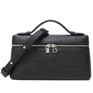 Rejolly Black Ostrich Leather Crossbody Bag