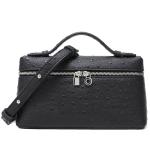 Rejolly Black Ostrich Leather Crossbody Bag