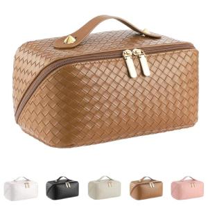 Stylish Brown PU Leather Travel Cosmetic Bag