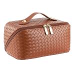 Stylish Brown PU Leather Travel Cosmetic Bag