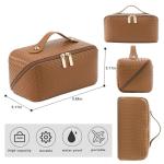 Stylish Brown PU Leather Travel Cosmetic Bag