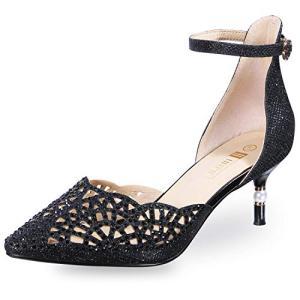 IDIFU Women's Rhinestone Low Kitten Heels Pumps