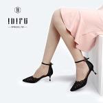 IDIFU Women's Rhinestone Low Kitten Heels Pumps
