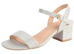 DADAWEN Silver Glitter Open Toe Chunky Heels